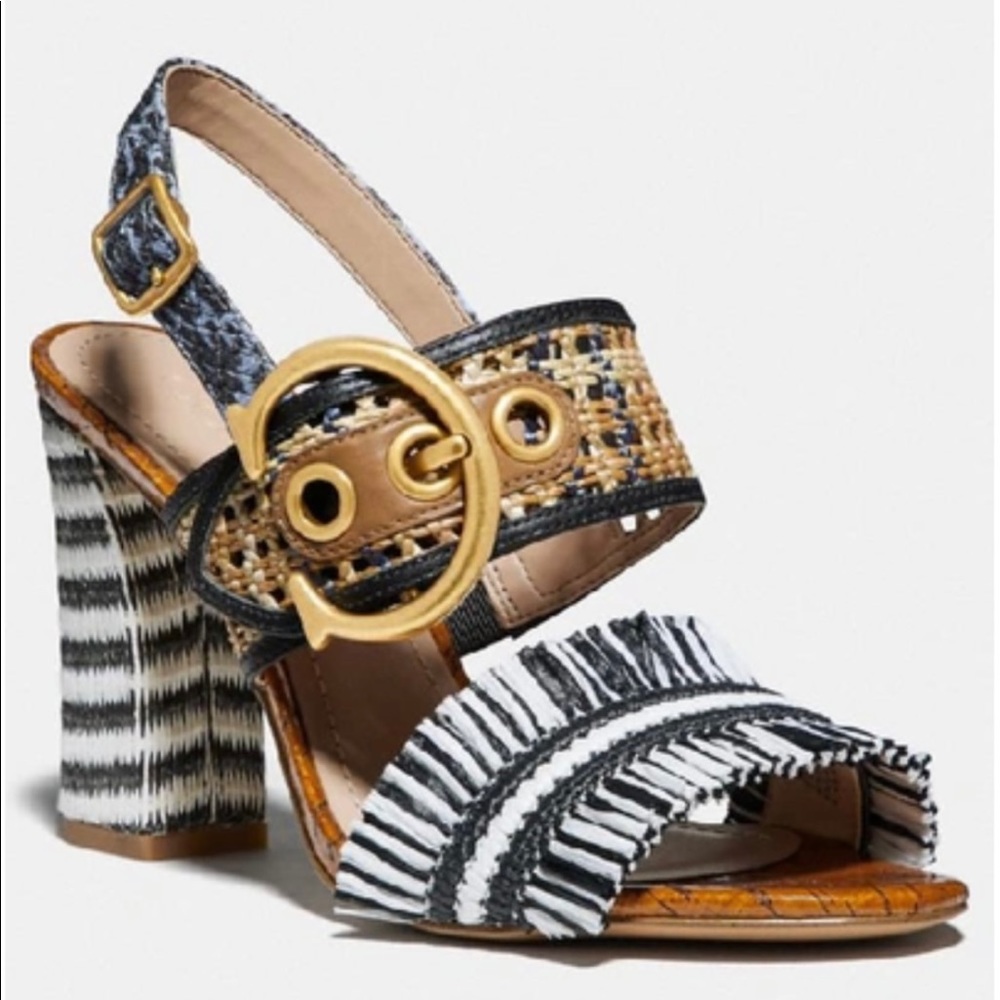 Coach Robin Raffia Heeled Sandal, New with Box.